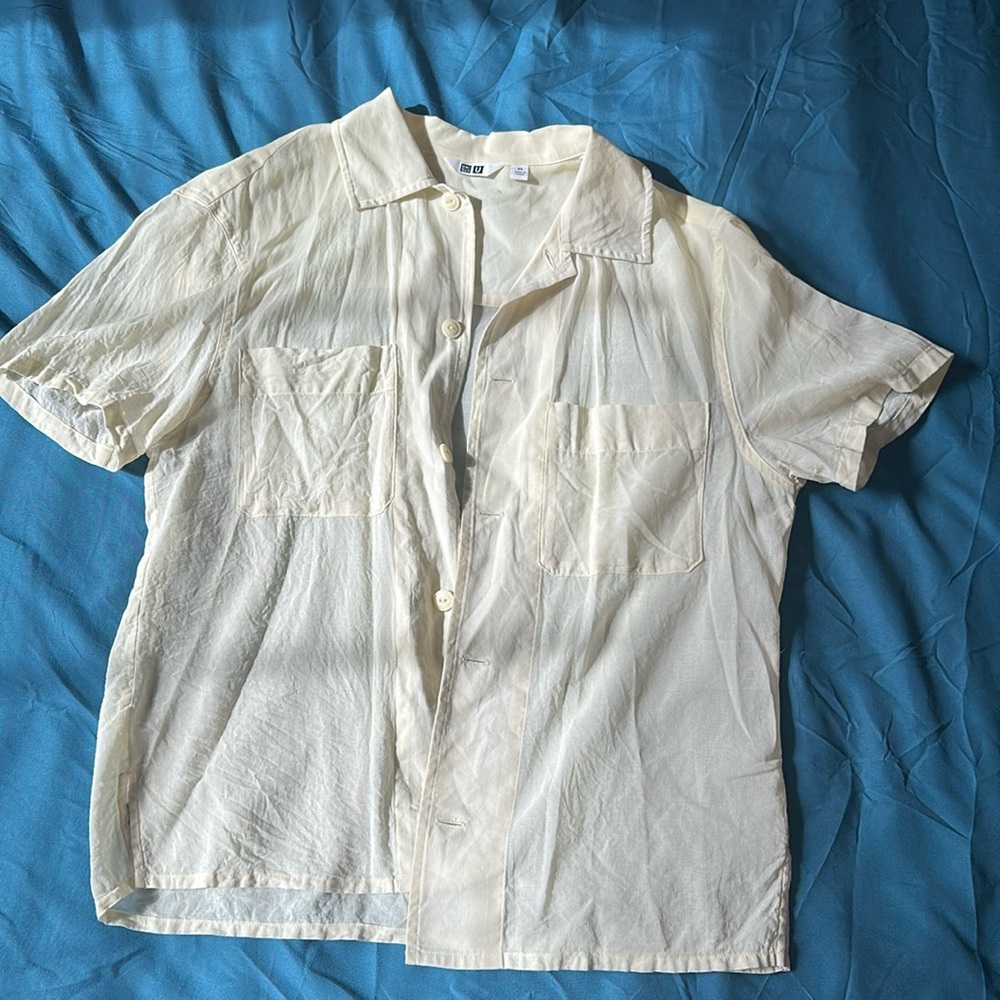 Uniqlo Sheer yellow button up shirt